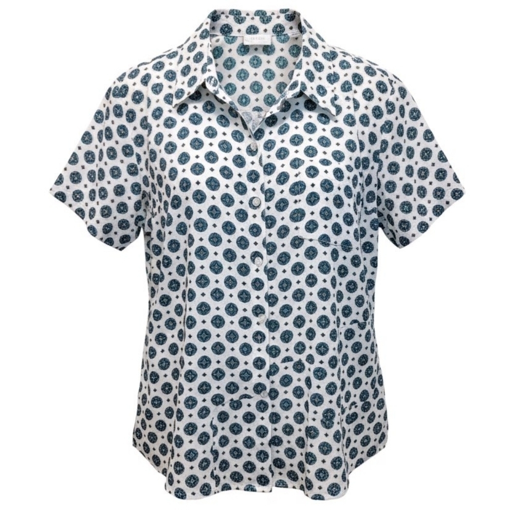 CHICO'S SHORT SLEEVE SUMMER SEMI-SHEER CAMP SHIRT
